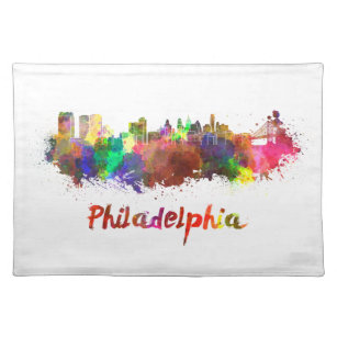 Philadelphia skyline in watercolor placemat