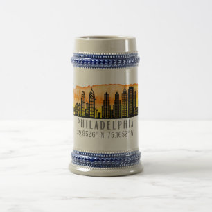 Philadelphia Skyline Map Coordinates  Beer Stein