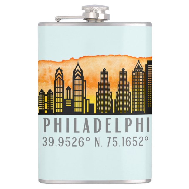 Philadelphia Skyline Map Coordinates  Flask (Front)