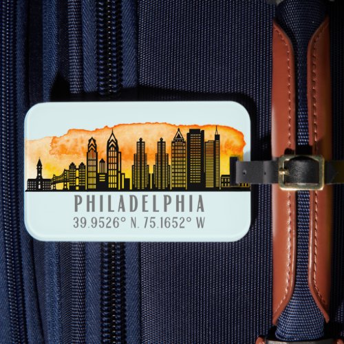 Philadelphia Skyline Map Coordinates  Luggage Tag