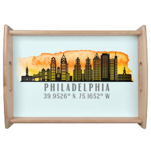 Philadelphia Skyline Map Coordinates   Serving Tray