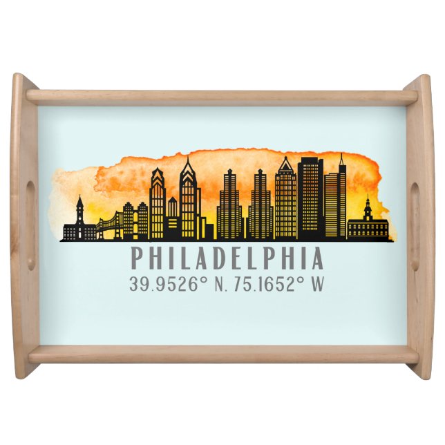 Philadelphia Skyline Map Coordinates   Serving Tray (Front)