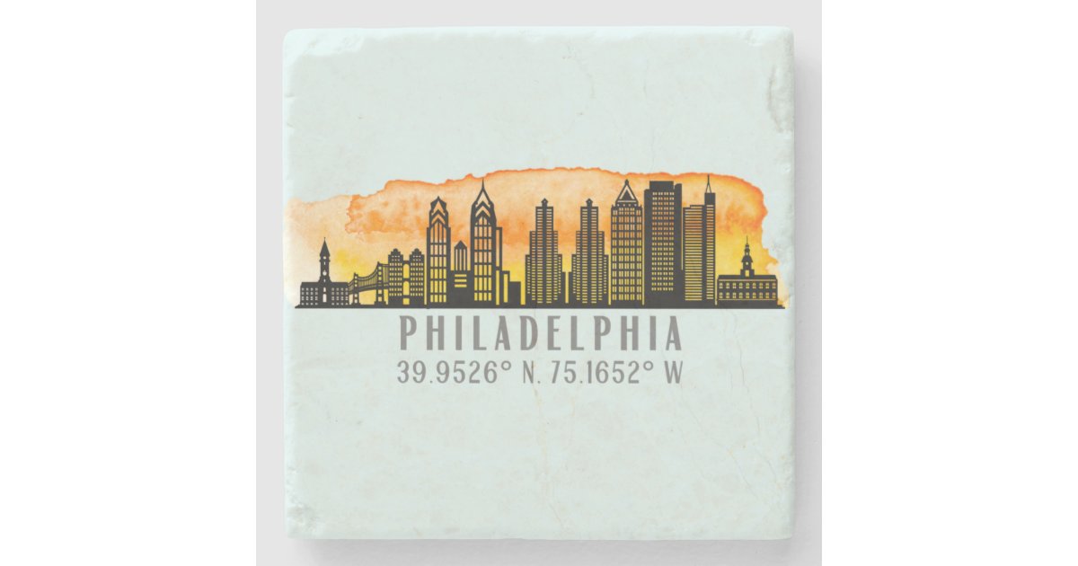 Philadelphia Skyline Map Coordinates Stone Coaster Zazzle