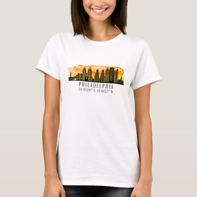 Philadelphia Skyline Map Coordinates  T-Shirt (Front)