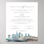 PHILADELPHIA Skyline Marriage Certificate Keepsake Poster<br><div class="desc">This marriage certificate features a watercolor painting of the Philadelphia skyline. Easily edit *most* wording and change fonts to match your ceremony and the couple's style. For the best quality, be sure to use matte paper so signatures don't smudge. This wedding certificate is the perfect addition to your travel, destination,...</div>