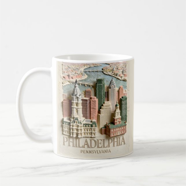 Philadelphia Skyline Modern Textured Cityscape Coffee Mug (Left)