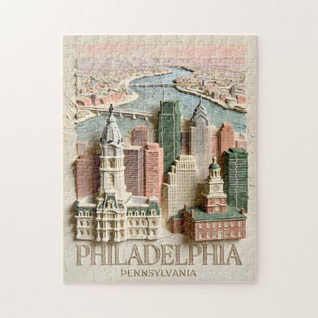 Philadelphia Skyline Modern Textured Cityscape Jigsaw Puzzle (Vertical)