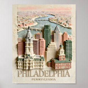 Philadelphia Skyline Modern Textured Cityscape Poster