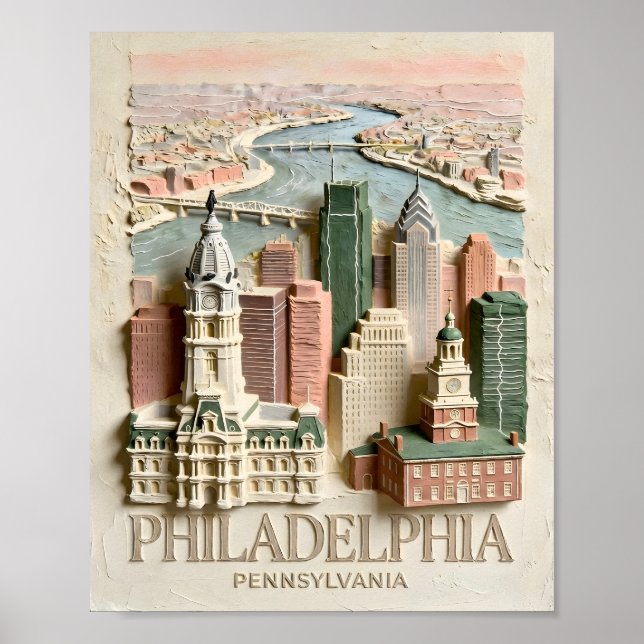 Philadelphia Skyline Modern Textured Cityscape Poster (Front)