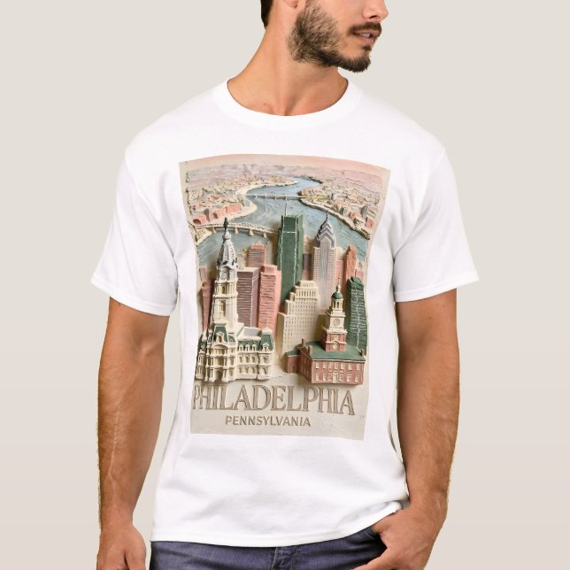 Philadelphia Skyline Modern Textured Cityscape T-Shirt (Front)