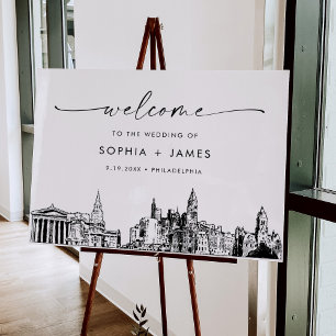 Philadelphia Skyline Modern Wedding Welcome Foam Board