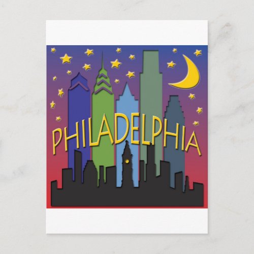 Philadelphia Skyline nightlife Postcard