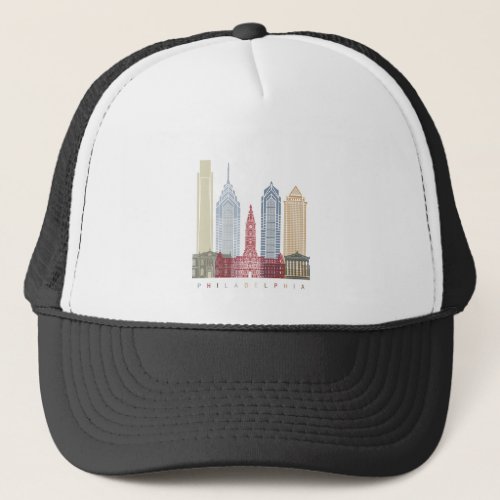 Philadelphia skyline poster trucker hat