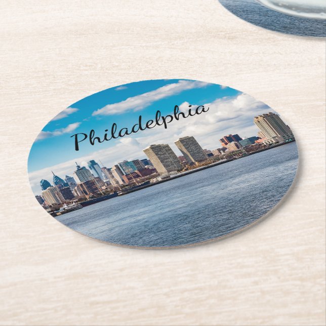 Philadelphia Skyline Round Paper Coaster (Angled)