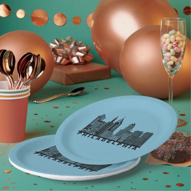 Philadelphia Skyline Silhouette  Paper Plates (Multi)