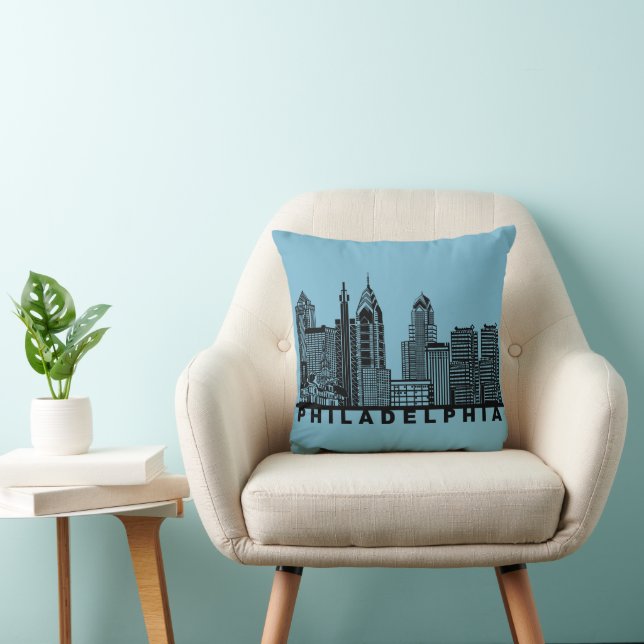 Philadelphia Skyline Silhouette  Throw Pillow (Chair)