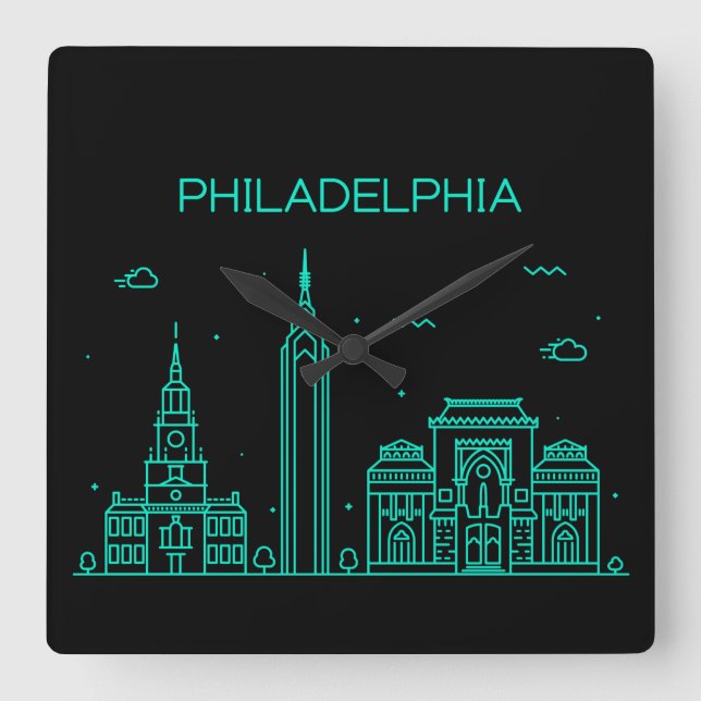Philadelphia skyline square wall clock (Front)