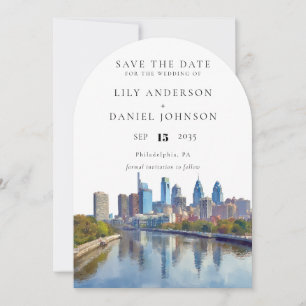 Philadelphia Skyline Watercolor Photo Wedding Arch Save The Date