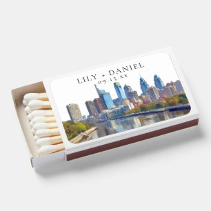 Philadelphia Skyline Watercolor Wedding Matchboxes