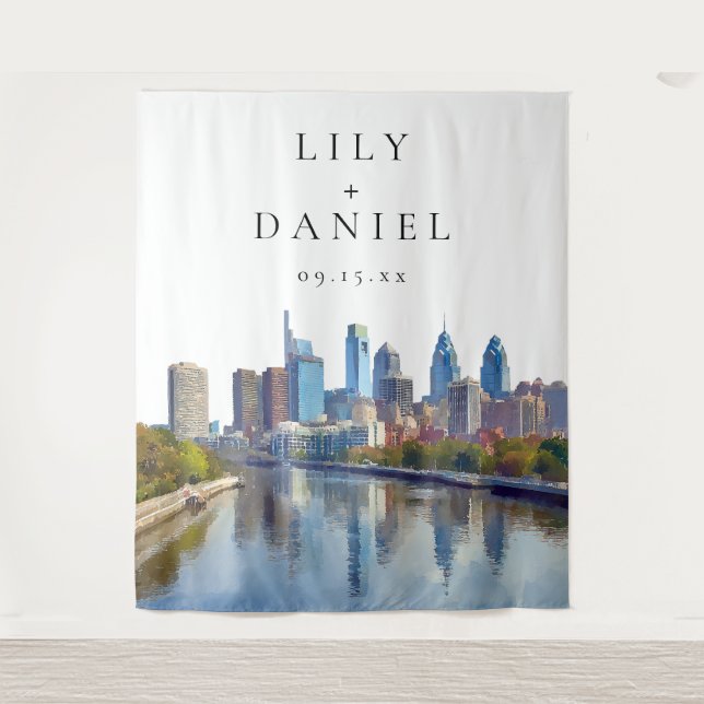 Philadelphia Skyline Wedding Photo Backdrop (Front)