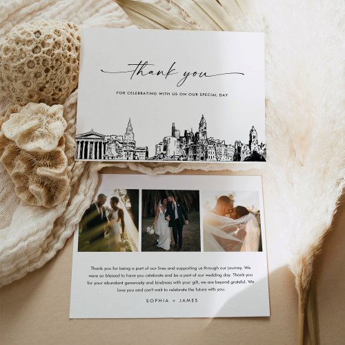 Philadelphia Skyline Wedding Photo Thank You Card