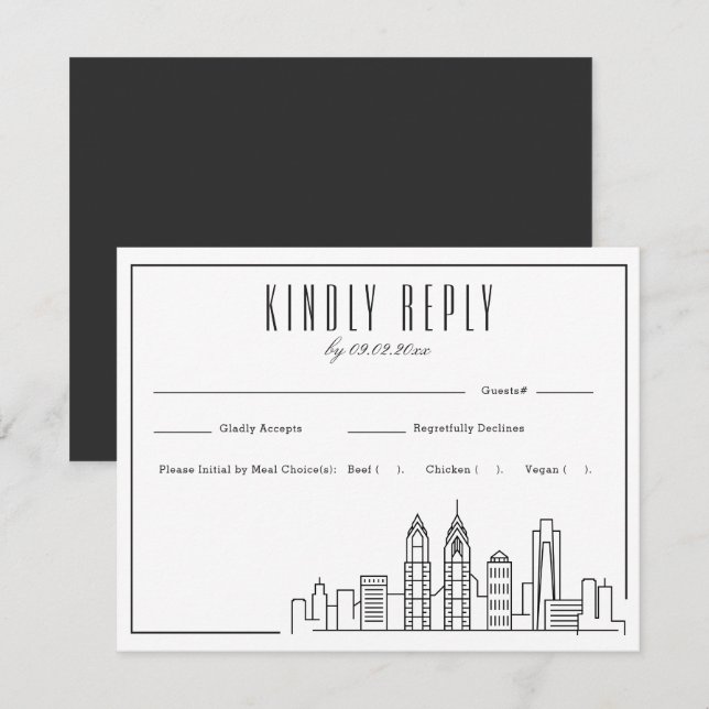 Philadelphia Skyline | Wedding RSVP + Meal Choice Card (Front/Back)