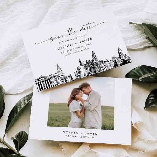 Philadelphia Skyline Wedding Save the Date Card