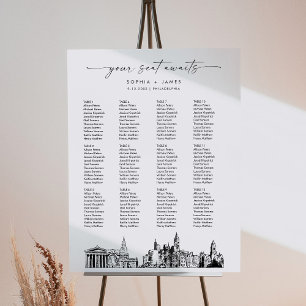 Philadelphia Skyline Wedding Seating Chart 18x24 Foam Board