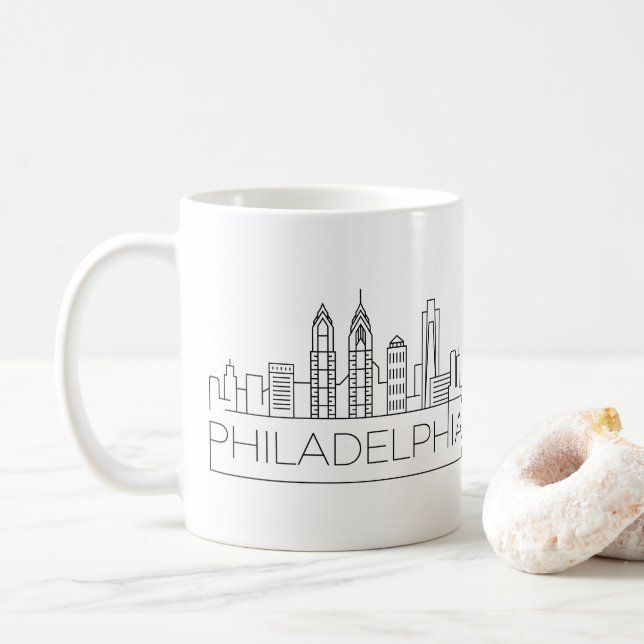 Philadelphia Stylized Skyline Coffee Mug (With Donut)