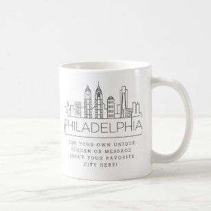 Philadelphia Stylized Skyline   Custom Slogan Coffee Mug