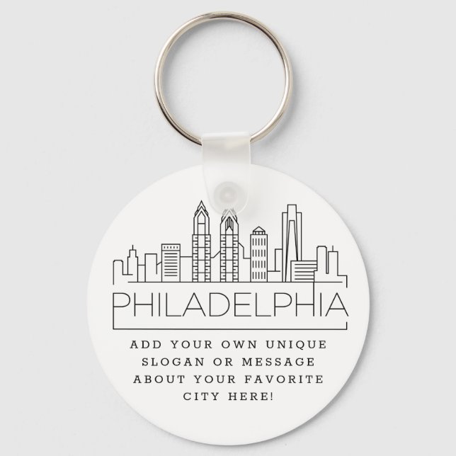 Philadelphia Stylized Skyline | Custom Slogan Keychain (Front)