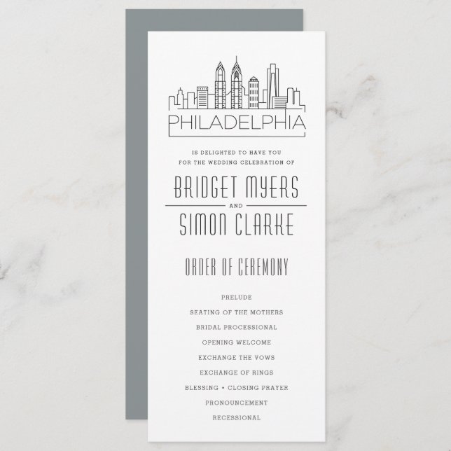 Philadelphia Stylized Skyline | Wedding Program (Front/Back)