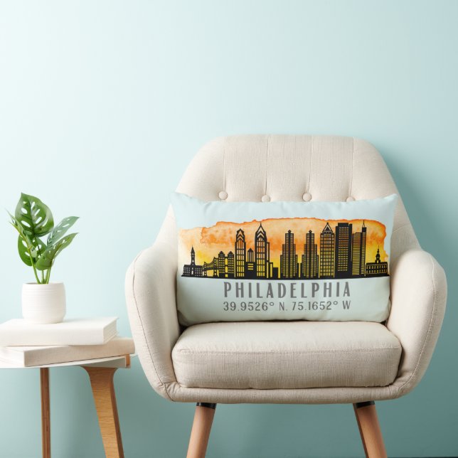 Philadelphia Sunset Skyline Map Coordinates  Lumbar Pillow (Chair)