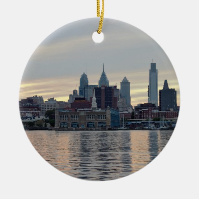 Philadelphia Sunset Skyline Photo Ceramic Ornament (Front)