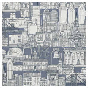 Philadelphia toile blue indigo fabric