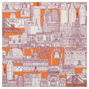 Philadelphia toile hot orange claret fabric