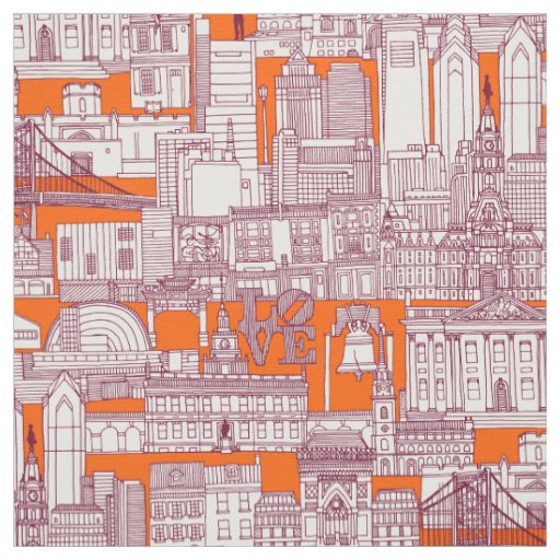 Philadelphia toile hot orange claret fabric