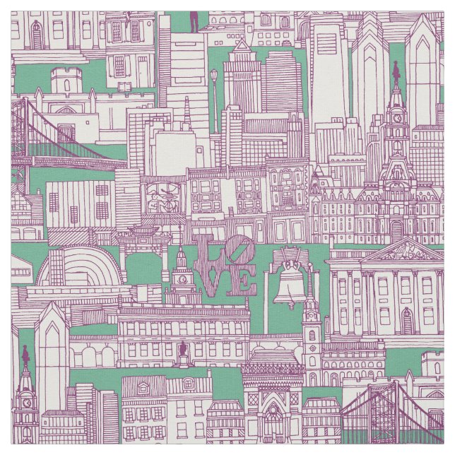 Philadelphia toile purple peppermint fabric (Swatch)