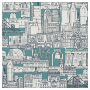 Philadelphia toile teal indigo fabric