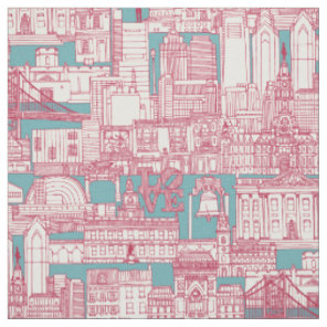 Philadelphia toile viva magenta turquoise fabric