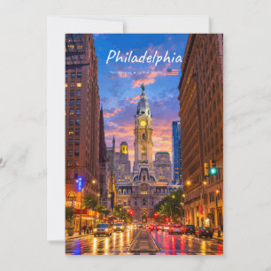 Philadelphia, USA - City Hall Twilight Skyline Invitation