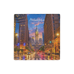 Philadelphia, USA - City Hall Twilight Skyline Stone Magnet