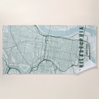 Philadelphia USA City Map Minimal Design Beach Towel
