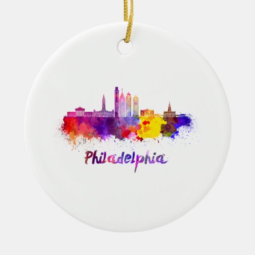 Philadelphia V2 skyline in watercolor Ceramic Ornament