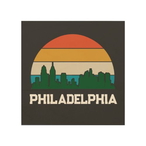 Philadelphia Vintage City Sunset Wood Wall Art