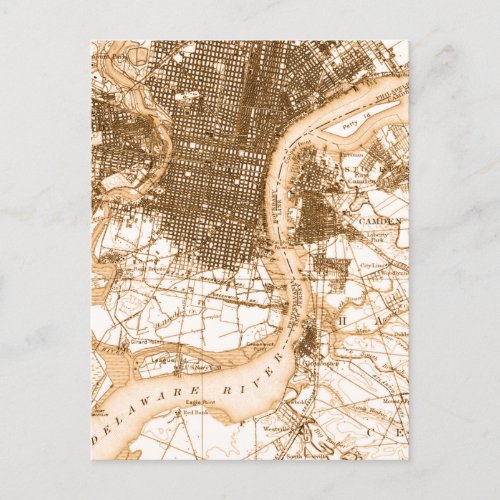 Philadelphia vintage map postcard