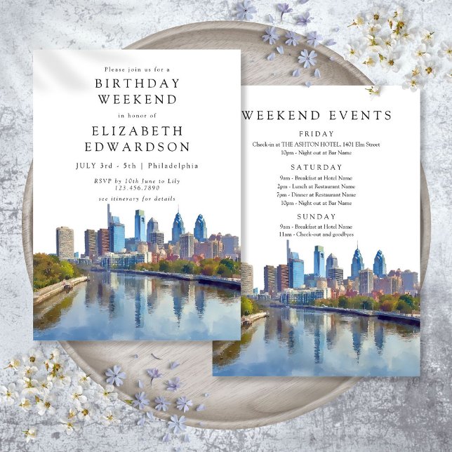 Philadelphia Watercolor Birthday Weekend Invitation (Philadelphia Watercolor Birthday Weekend Invitation)