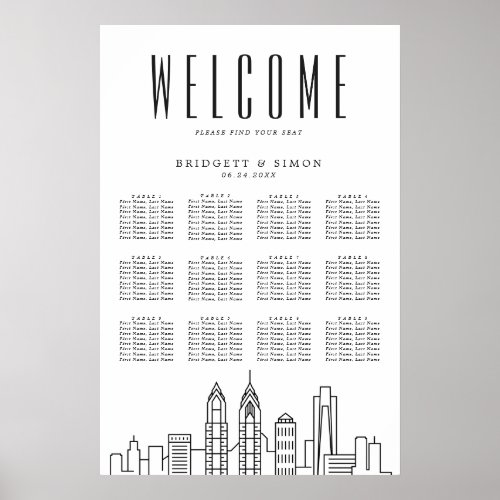 Philadelphia Wedding  12 Table Seating Chart 