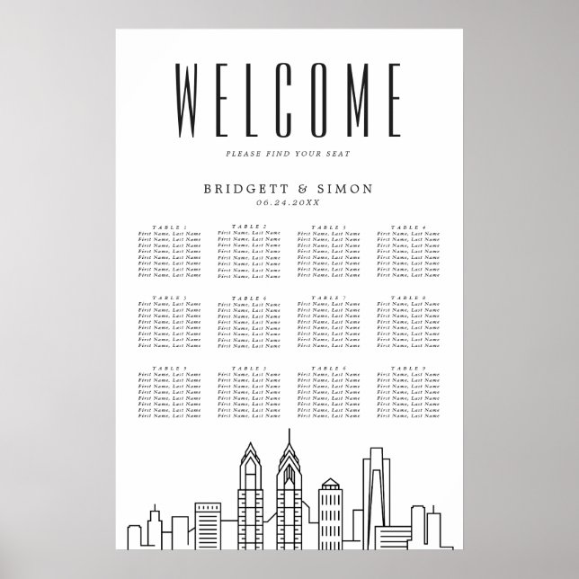 Philadelphia Wedding | 12 Table Seating Chart  (Front)