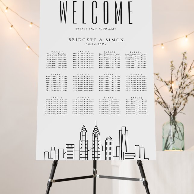 Philadelphia Wedding | 12 Table Seating Chart  Foam Board (In Situ (Stand))